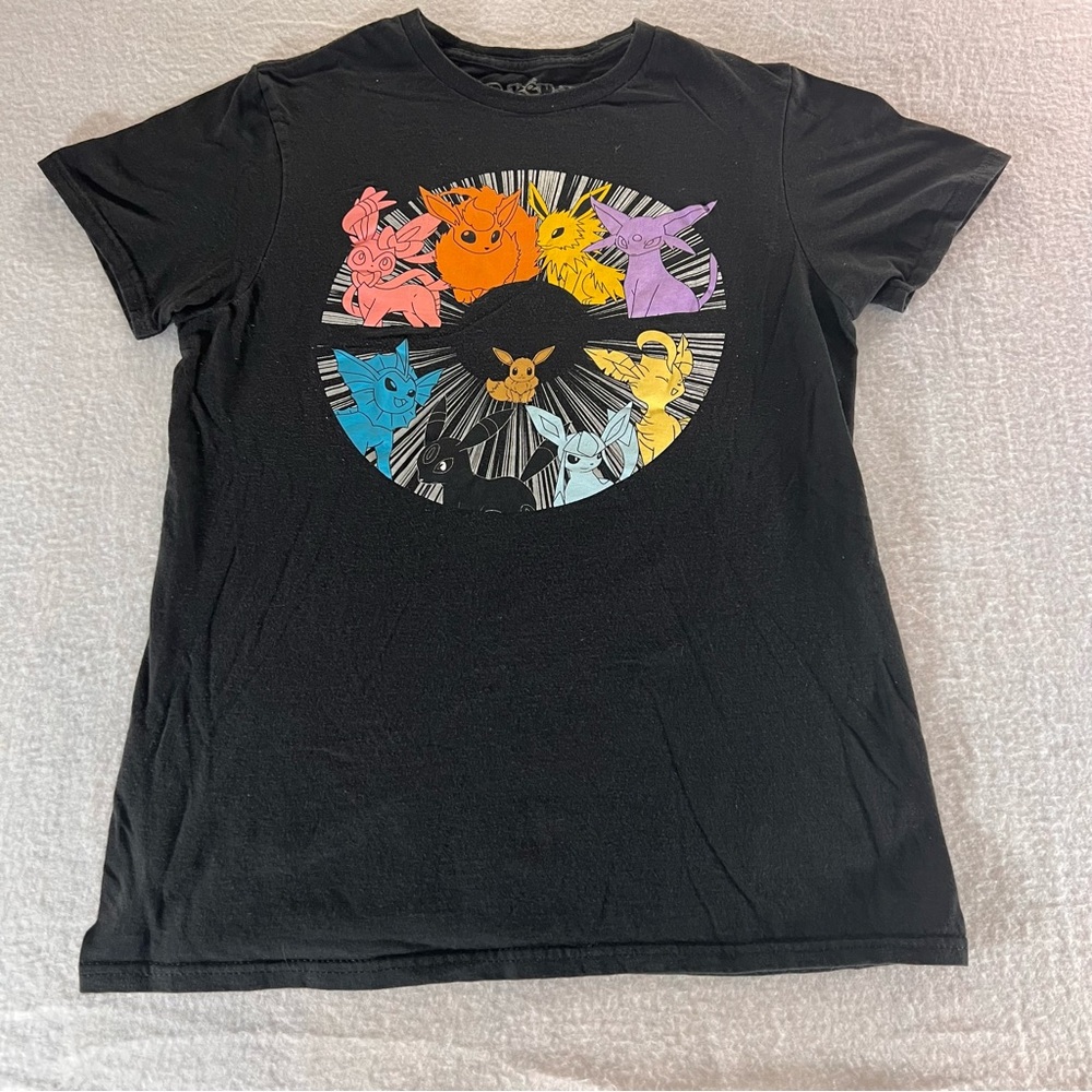 Pokemon Black Tee with Colorful Eevee Evolutions
